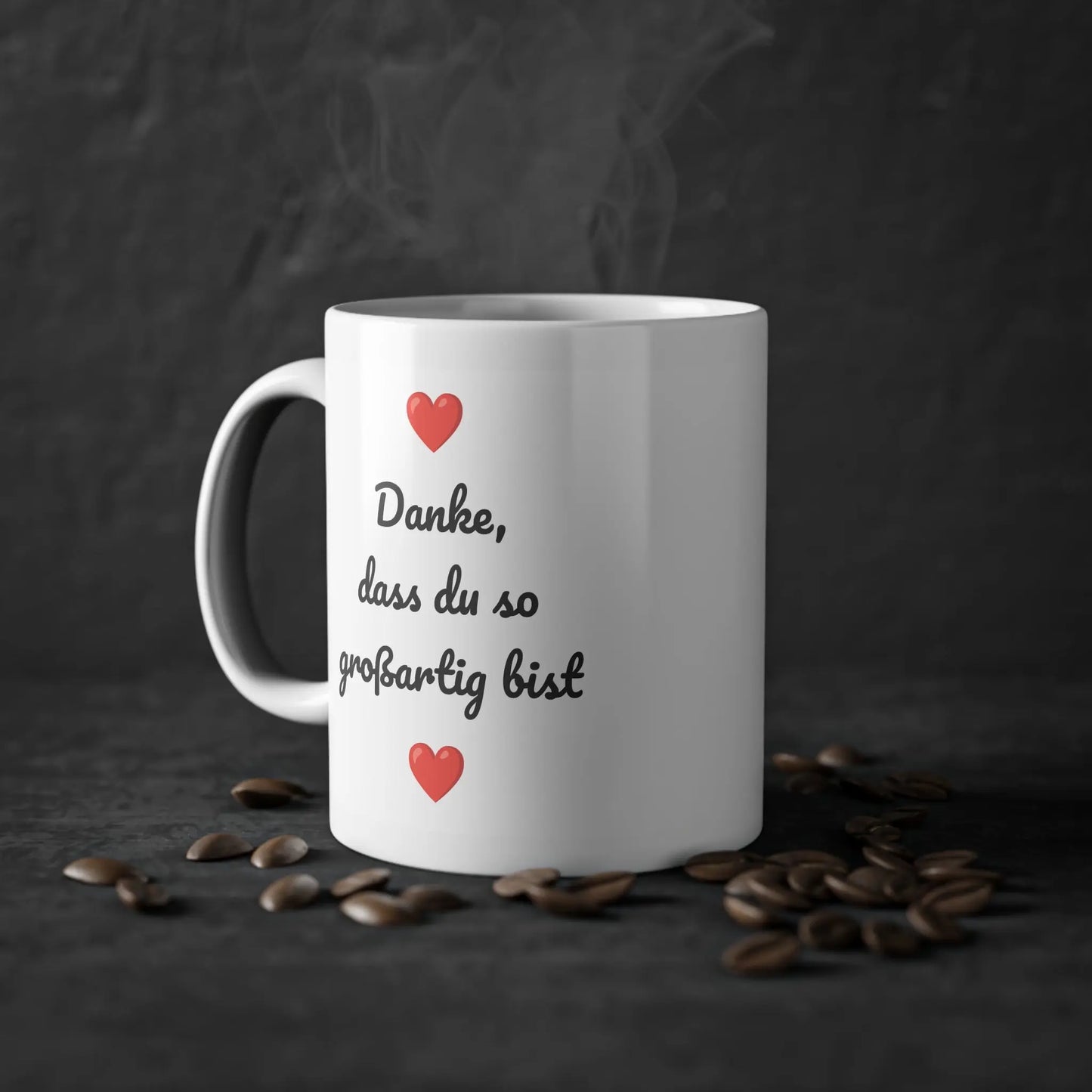 Tasse "Danke, dass du so großartig bist" mit Herzen, Keramik, weiß Printify