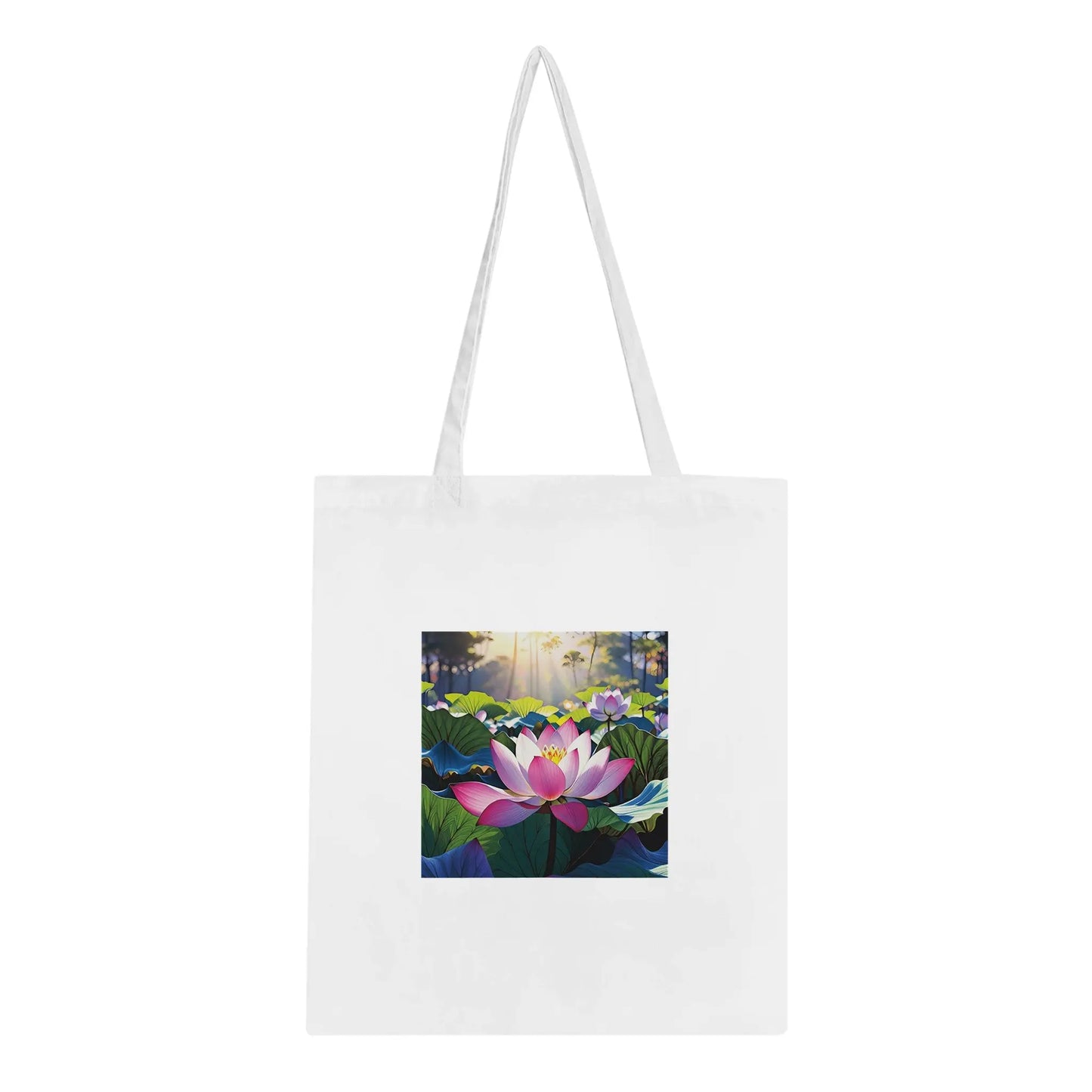 weiße Tragetasche mit Lotusblume MFunke Shop spirituelle Harmonie