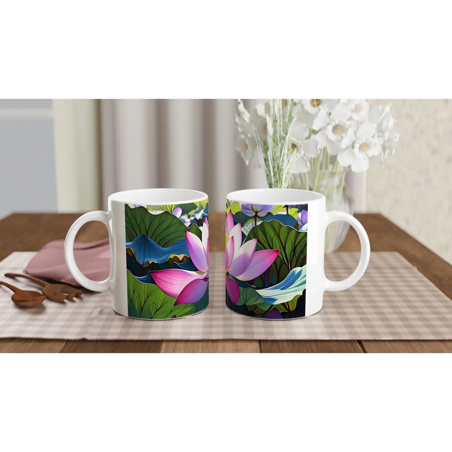 Keramiktasse mit Lotusblüte Motiv im Animestyle MFunke