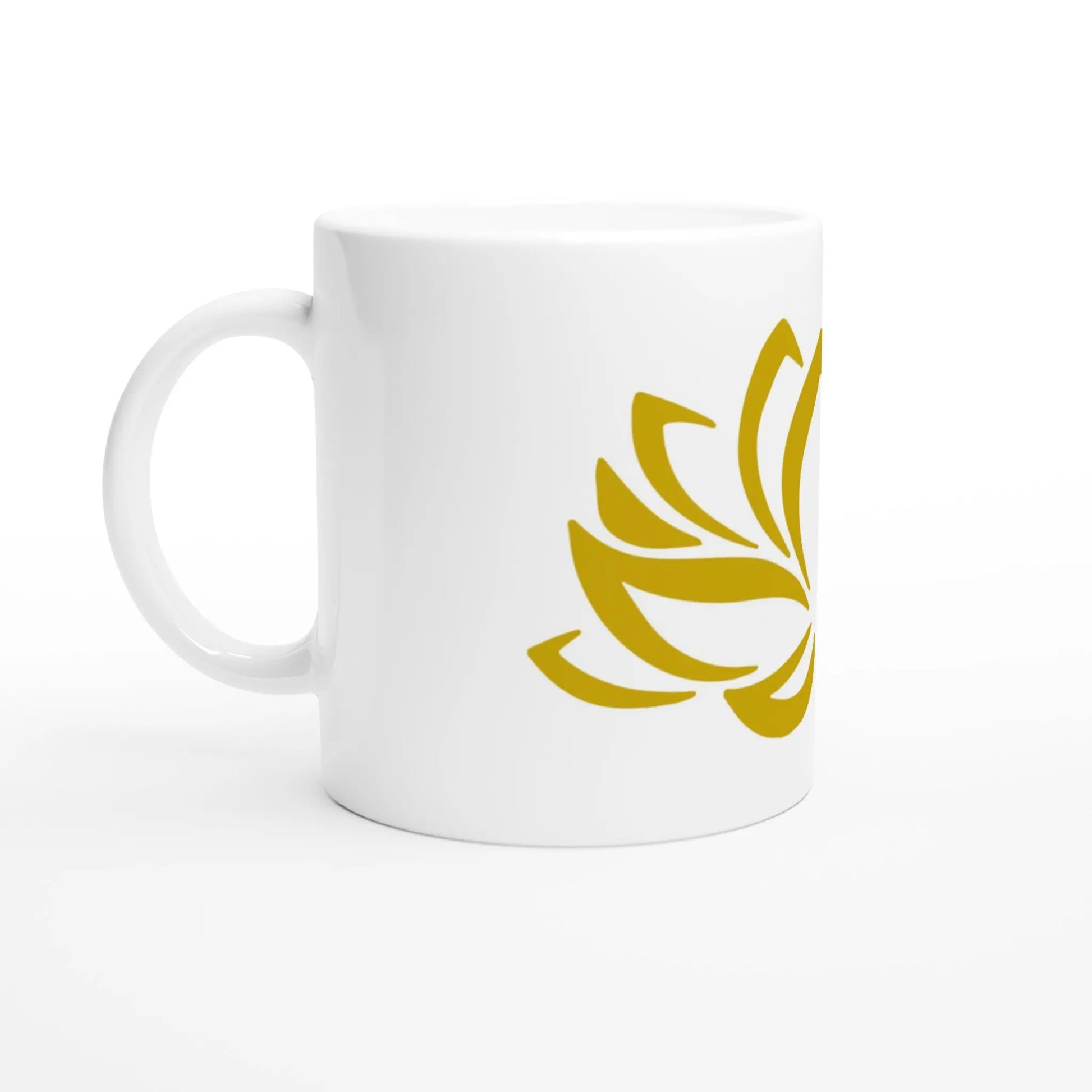 Keramiktasse goldfarben Logo  MFunke Shop Meditation Relax Yoga