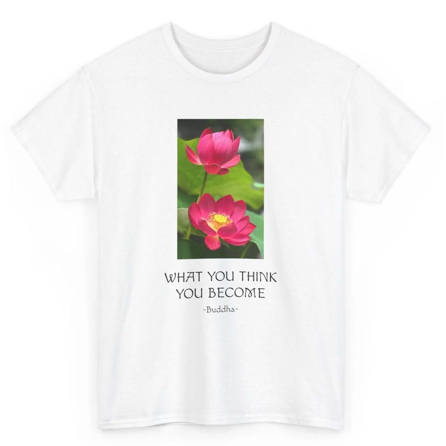 Lotusblüte T-Shirt mit Zitat von Buddha What you think you become MFunke weiss unisex
Meditation Relax Yoga