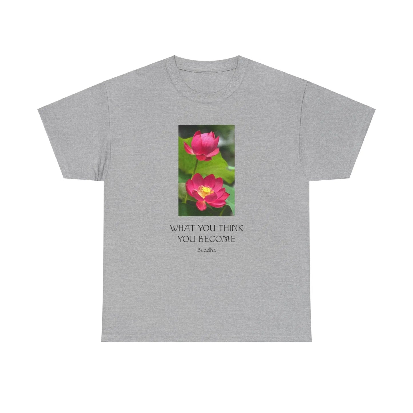 Lotusblüte T-Shirt mit Zitat von Buddha What you think you become MFunke grau unisex
Meditation Relax Yoga