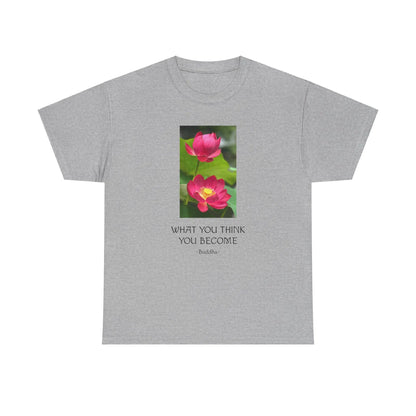 Lotusblüte T-Shirt mit Zitat von Buddha What you think you become MFunke grau unisex
Meditation Relax Yoga