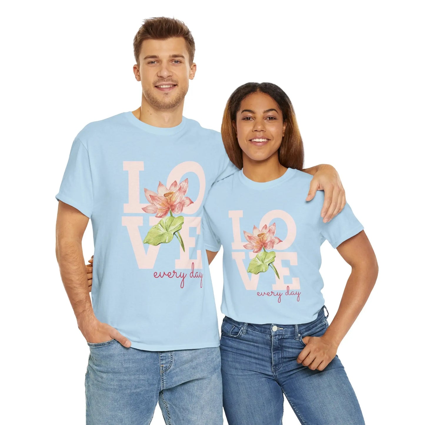 T-Shirt Love everyday mt Lotusblume Lotusblüte MFunke Shop hellblau unisex