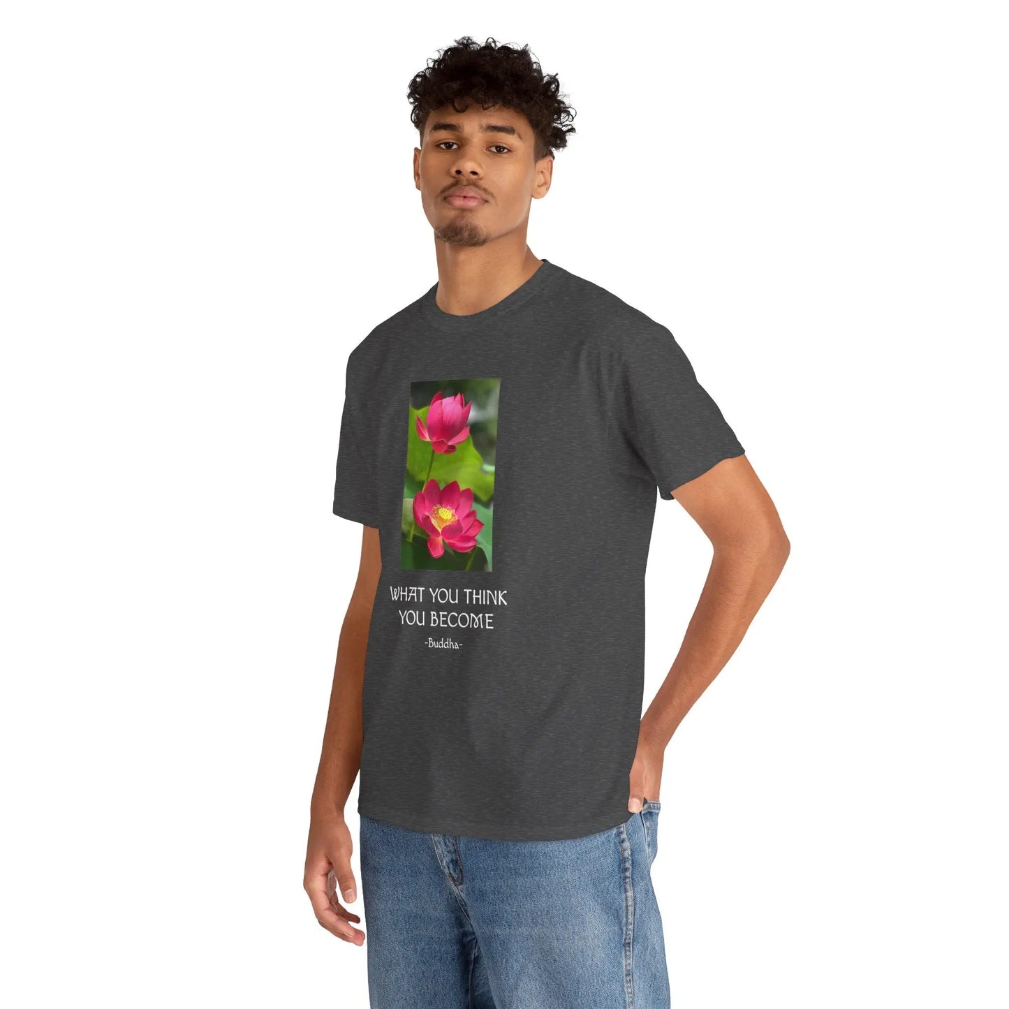 Lotusblüte T-Shirt mit Zitat von Buddha What you think you become MFunke anthrazit unisex