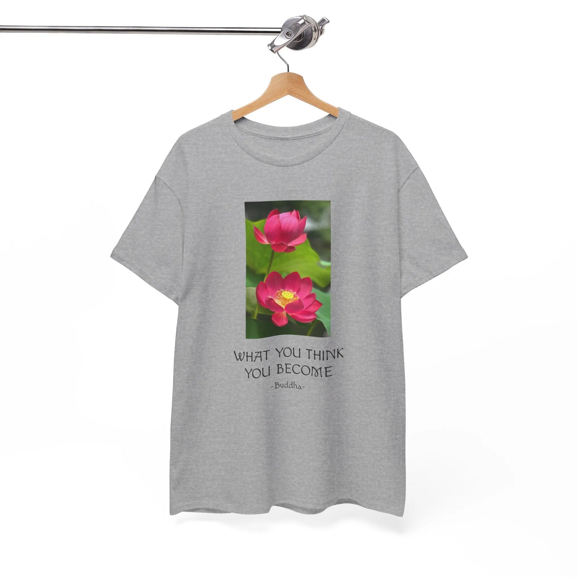 Lotusblüte T-Shirt mit Zitat von Buddha What you think you become MFunke grau unisex
Meditation Relax Yoga