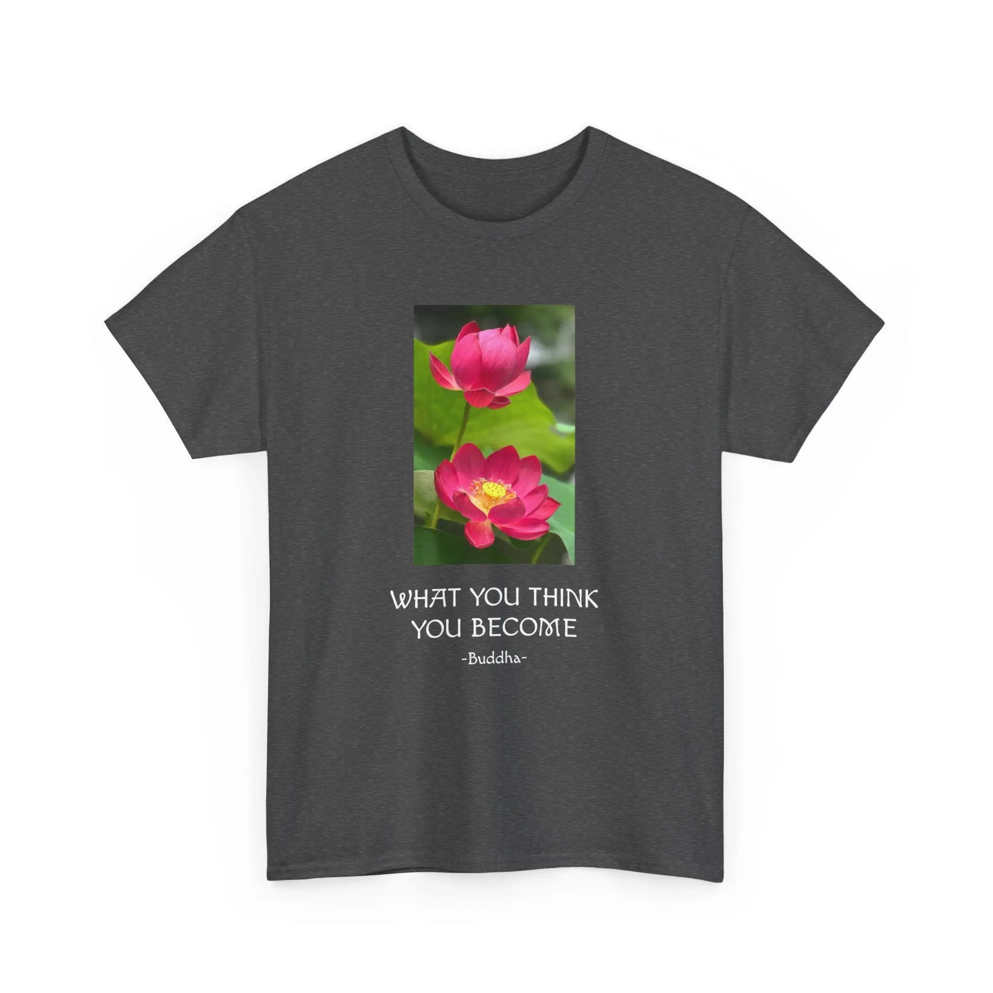 Lotusblüte T-Shirt mit Zitat von Buddha What you think you become MFunke anthrazit unisex