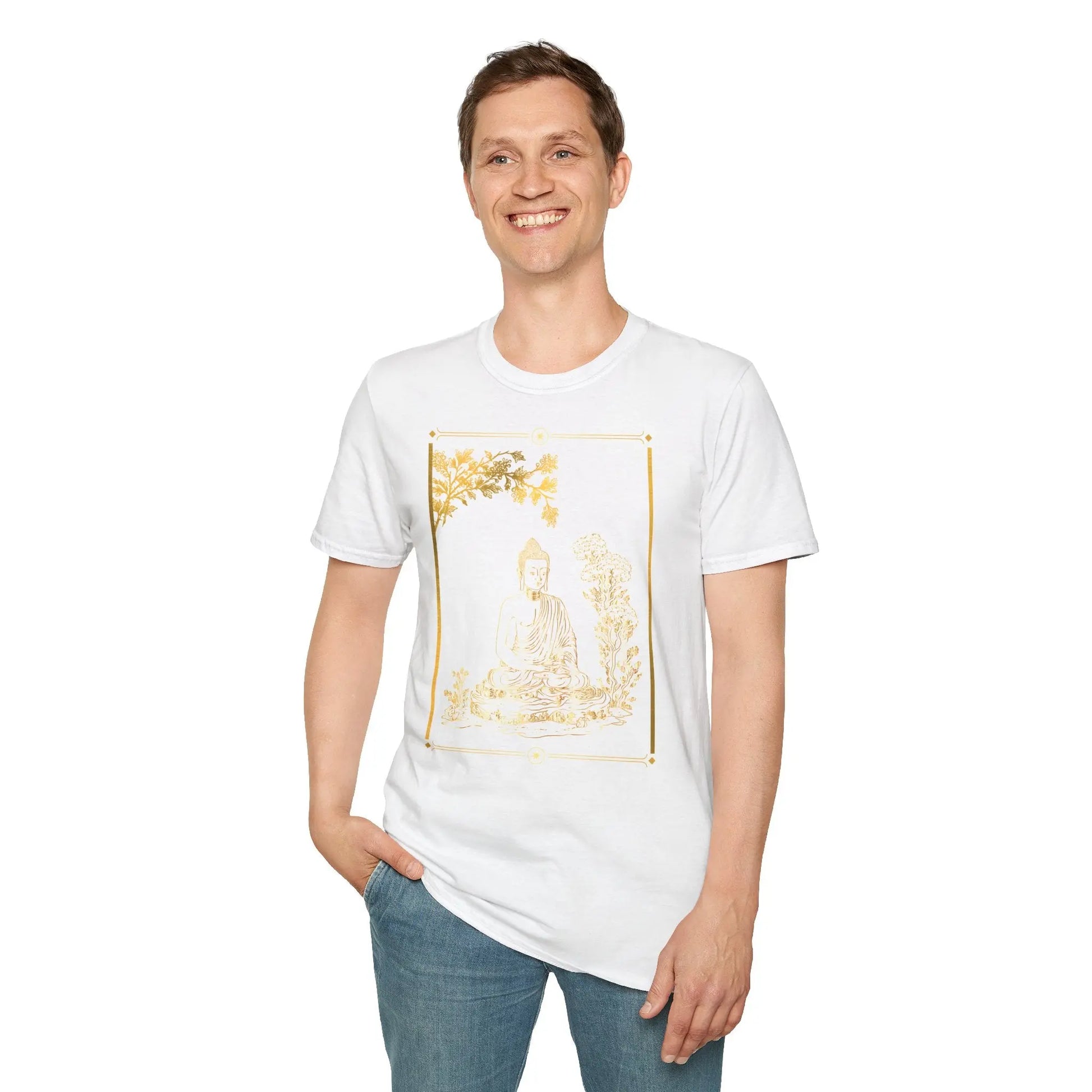 Goldener Buddha unter dem Lebensbaum Unisex T-Shirt weiß MFunke Shop