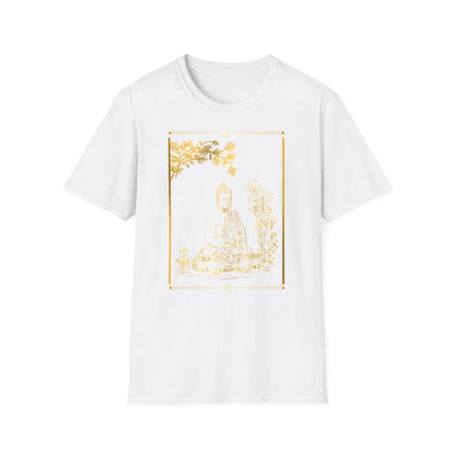 Goldener Buddha unter dem Lebensbaum Unisex T-Shirt weiß MFunke Shop