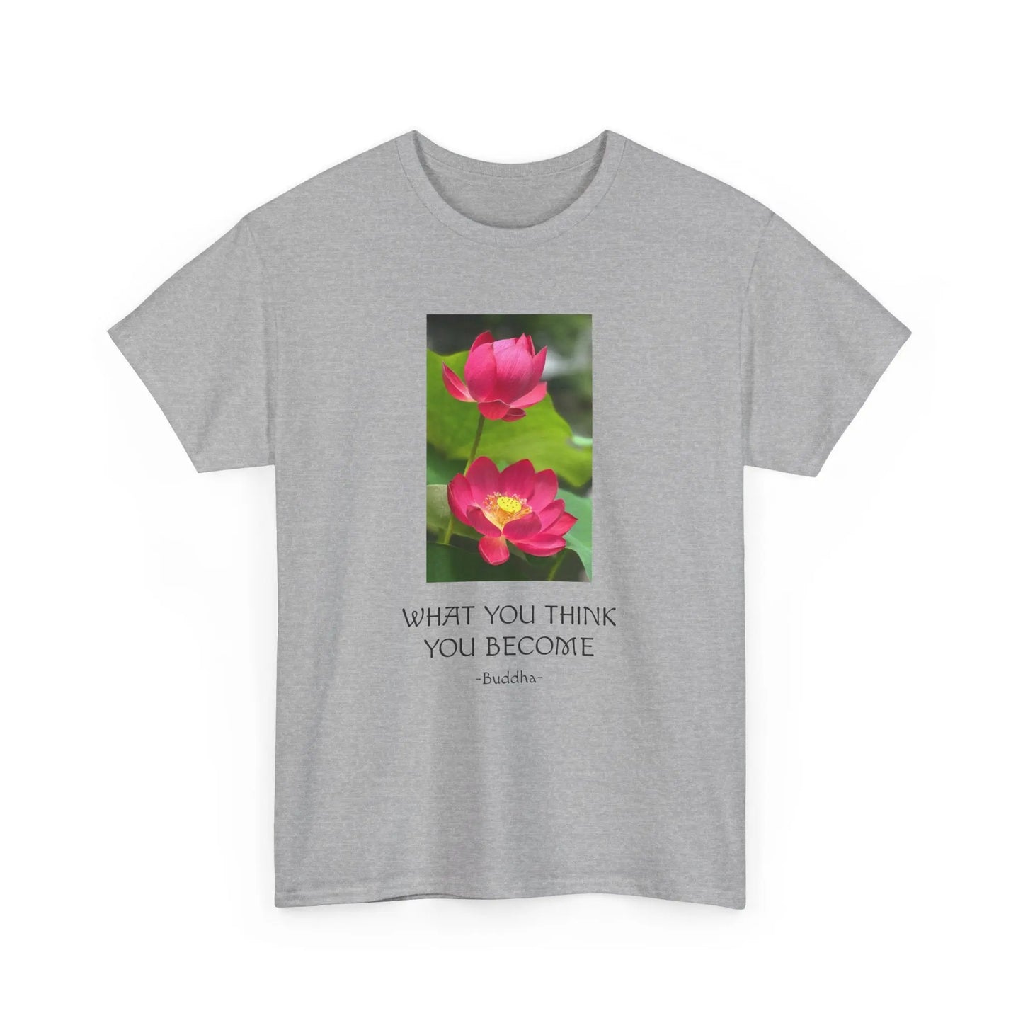 Lotusblüte T-Shirt mit Zitat von Buddha What you think you become MFunke grau unisex
Meditation Relax Yoga