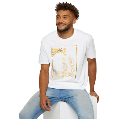 Goldener Buddha unter dem Lebensbaum Unisex T-Shirt weiß MFunke Shop