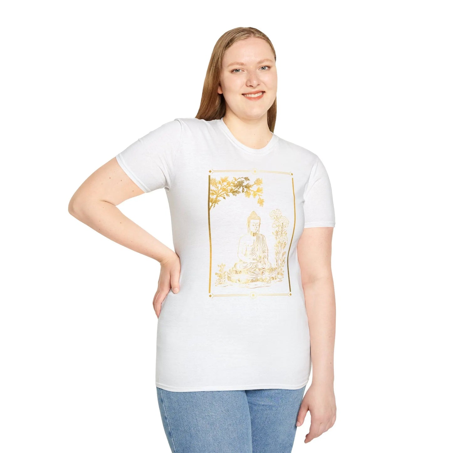 Goldener Buddha unter dem Lebensbaum Unisex T-Shirt weiß MFunke Shop