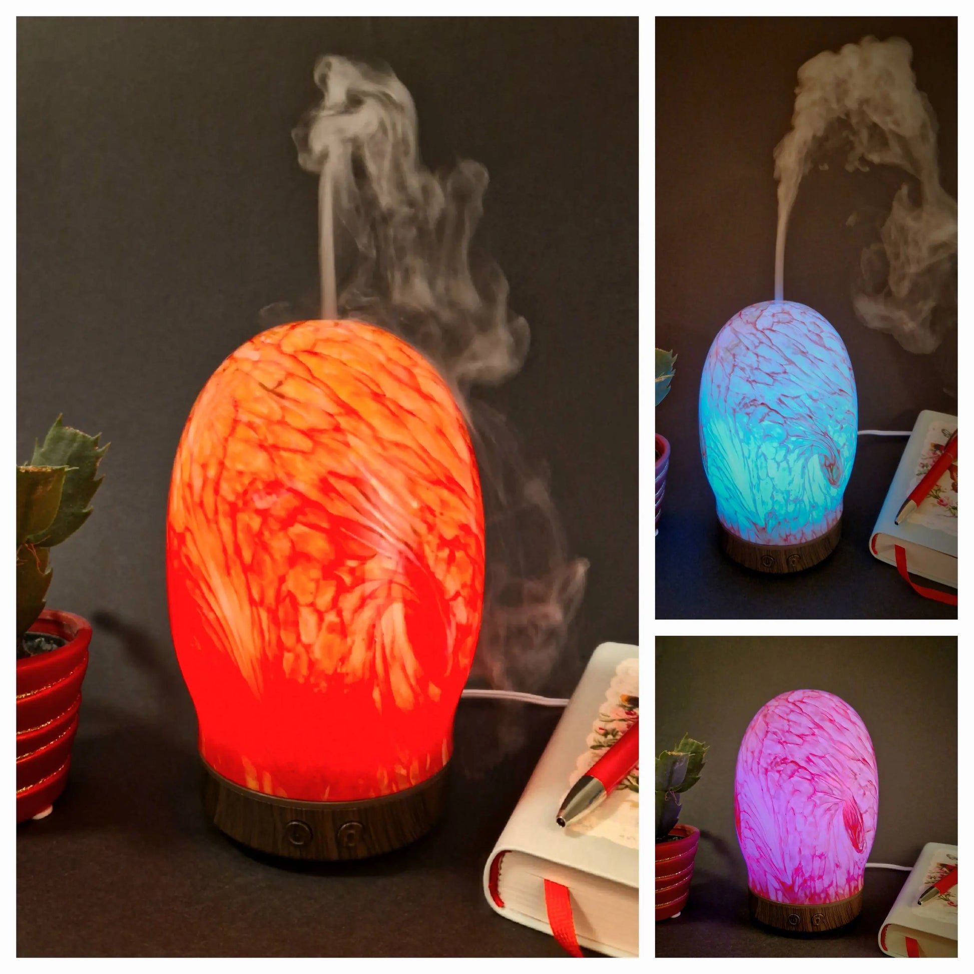 Aroma Diffuser Planetdesign in roter, rosa und blauer LED Farbe mit Nebel 