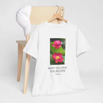 Lotusblüte T-Shirt mit Zitat von Buddha What you think you become MFunke weiss unisex
Meditation Relax Yoga