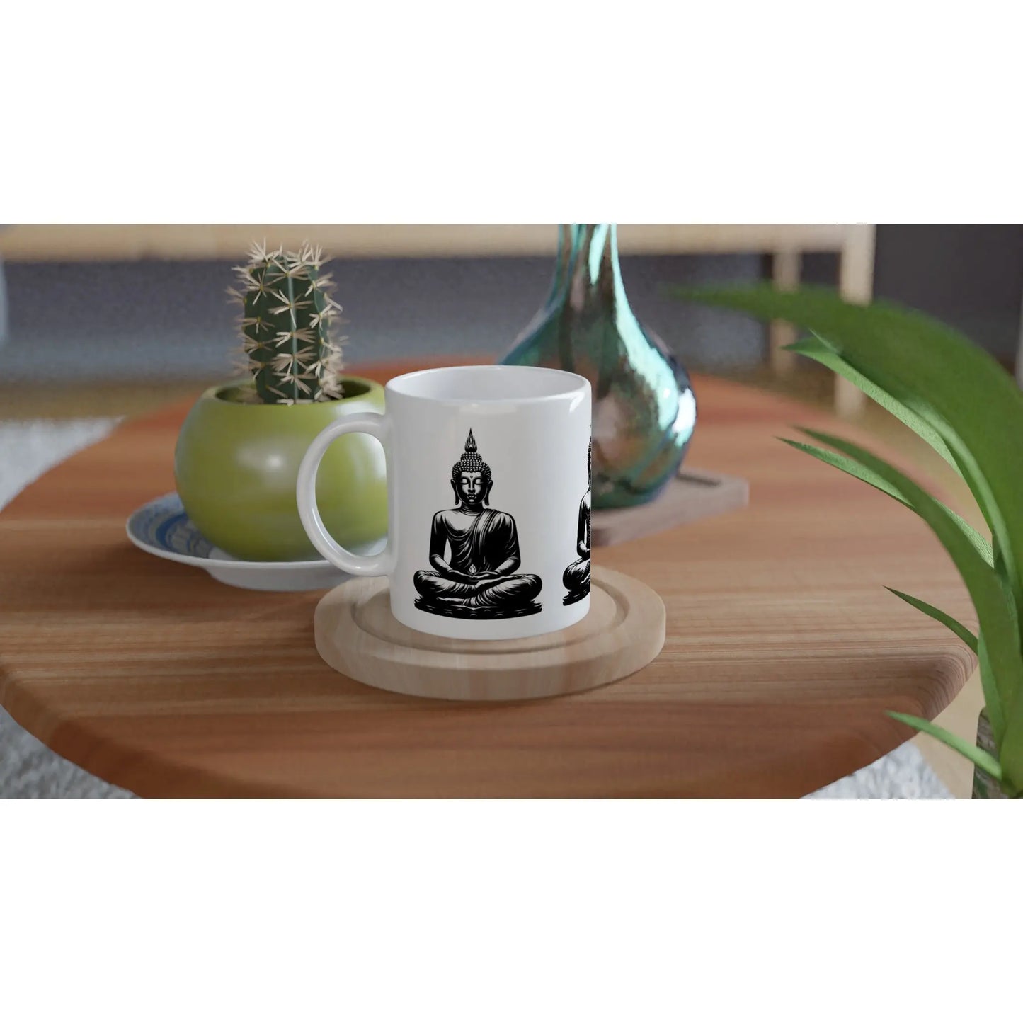 Buddha Keramiktasse weiße Tasse Buddha schwarz weiß MFunke Shop Meditation Relax Yoga