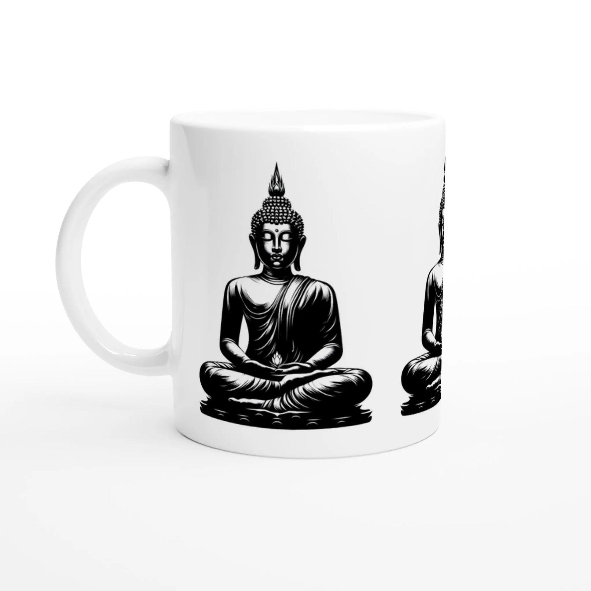 Buddha Keramiktasse weiße Tasse Buddha schwarz weiß MFunke Shop Meditation Relax Yoga