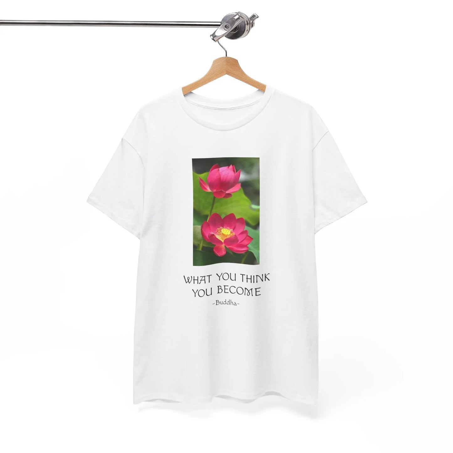 Lotusblüte T-Shirt mit Zitat von Buddha What you think you become MFunke weiss unisex
Meditation Relax Yoga