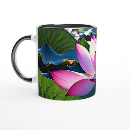 Keramiktasse schwarz mit Motiv Lotusblüte MFunke Shop Meditation Relax Yoga