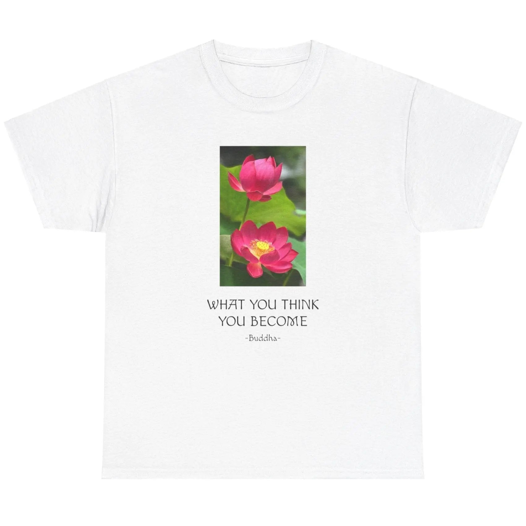 Lotusblüte T-Shirt mit Zitat von Buddha What you think you become MFunke weiss unisex
Meditation Relax Yoga