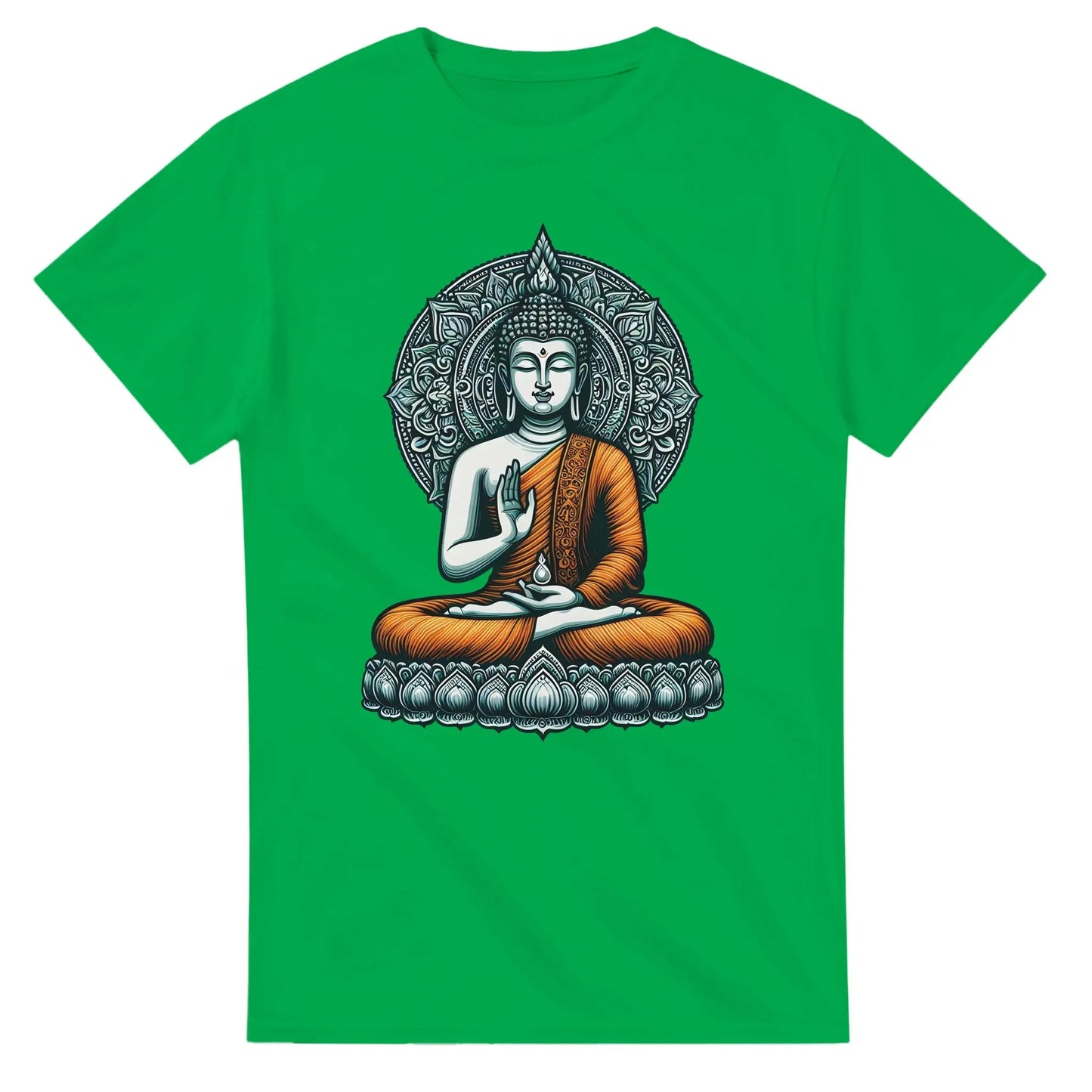 Buddha T-Shirt irish green grün unisex MFunke Shop Motiv Buddha im orangenen Gewand