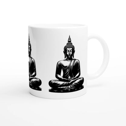 Buddha Keramiktasse weiße Tasse Buddha schwarz weiß MFunke Shop Meditation Relax Yoga