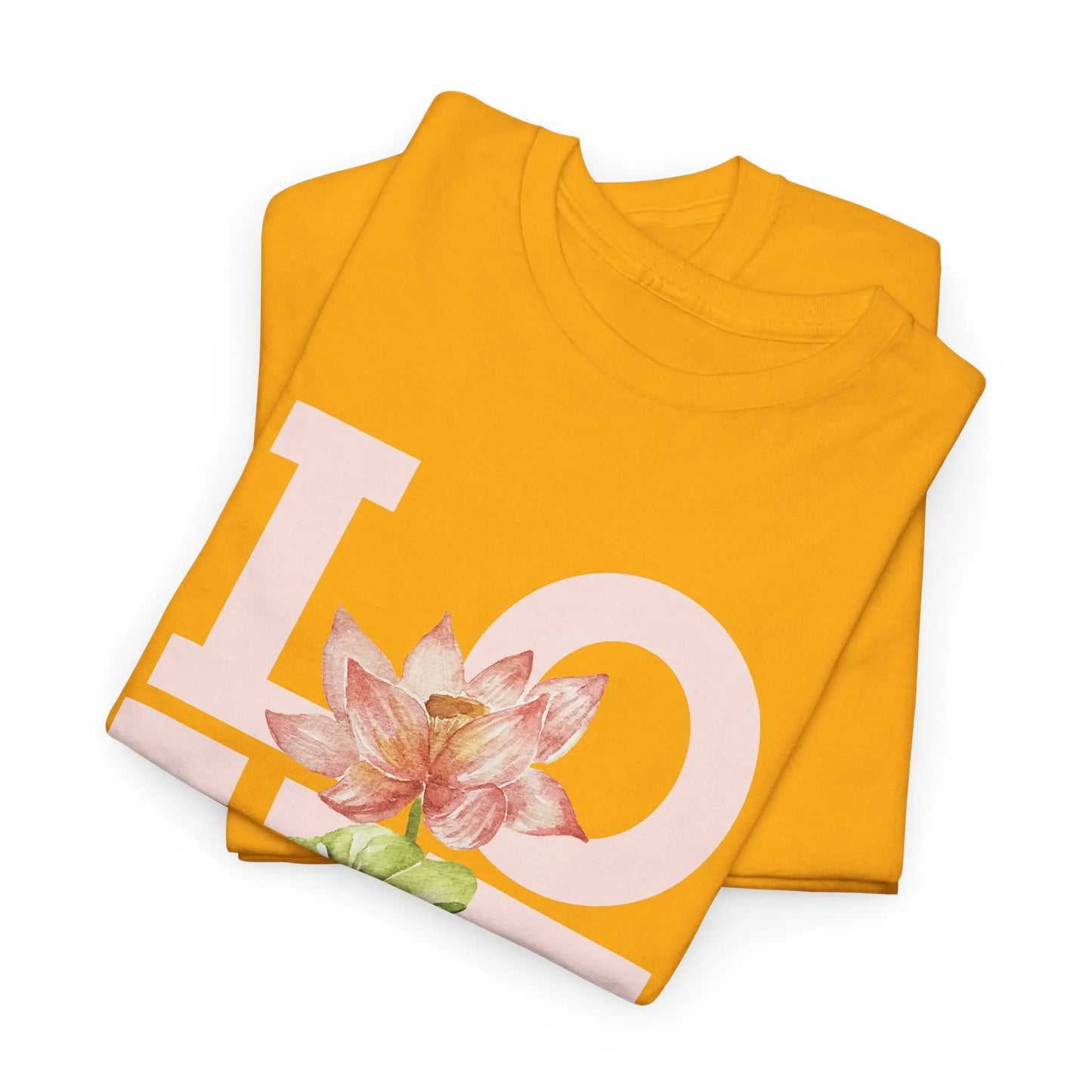 T-Shirt Love everyday mt Lotusblume Lotusblüte MFunke Shop gold unisex gefaltet