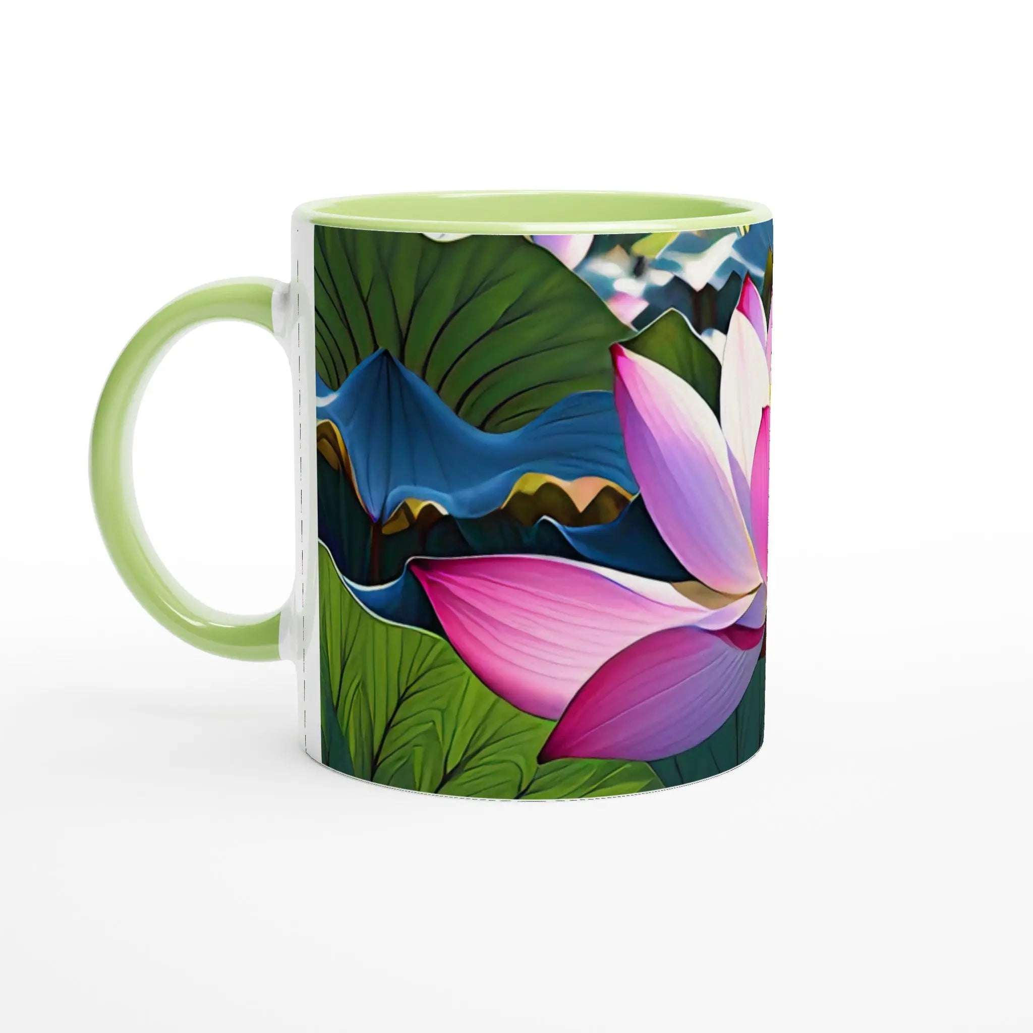 Keramiktasse grün mit Motiv Lotusblüte MFunke Shop Meditation Relax Yoga