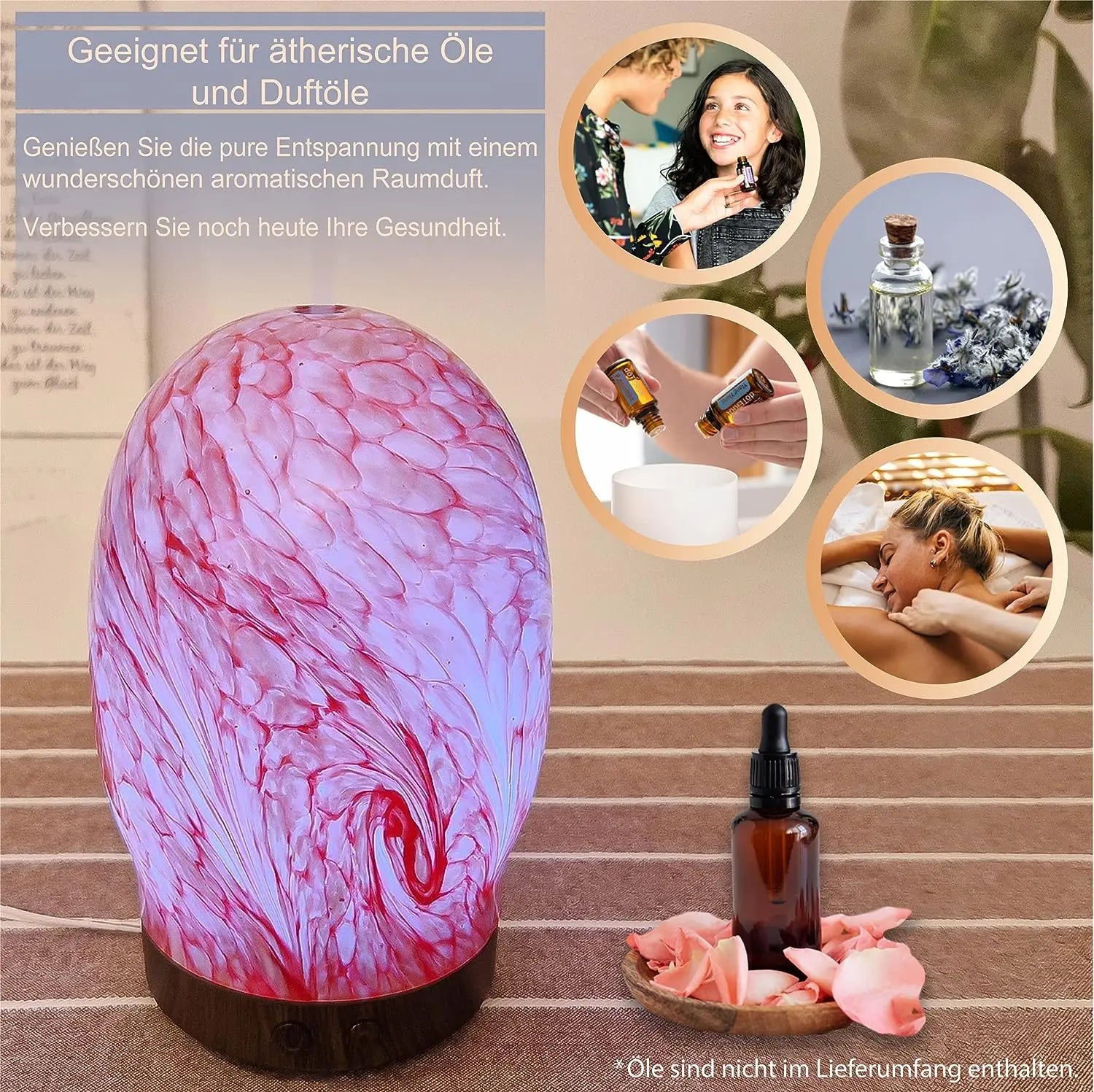 Aroma Diffuser Planetdesign mit Hinweis, dass ätherische Öle und Duftöle verwendet werden können