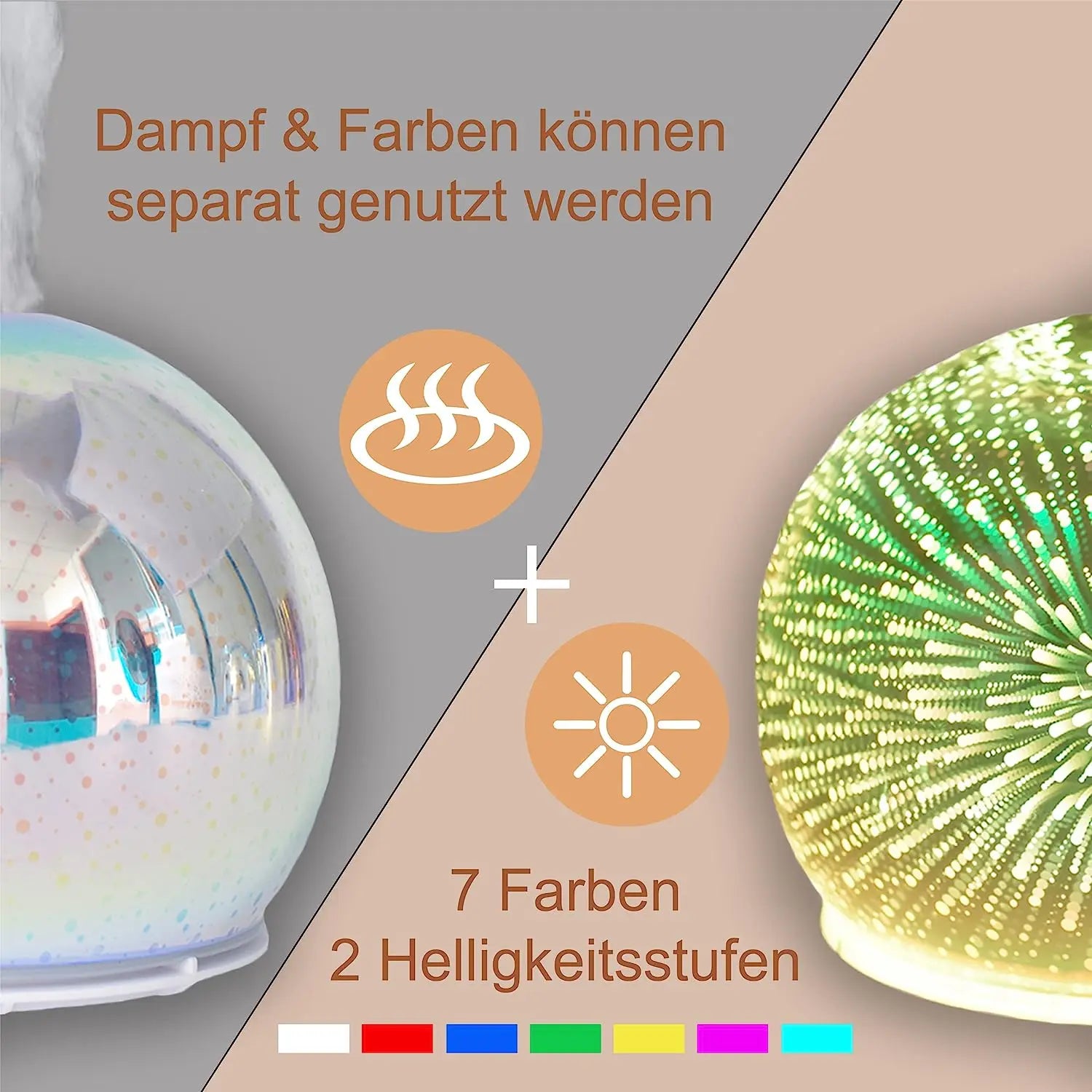 Aroma Diffuser Glaskugel Dampf LED Farben MFunke Shop