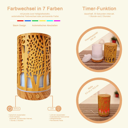 Funktionen Aroma Diffuser Holzoptik für ätherische Öle Timer Farbwechsel 