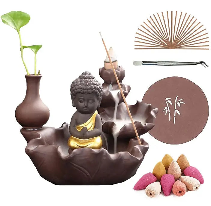 Räuchergefäß Räucherstäbchenhalter Buddha MFunke Shop mit Räucherkegel und Räucherstäbchen