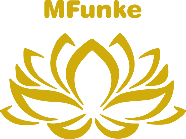MFunke Shop Logo in Goldfarben, Shop für Aroma Diffuser Räucherstäbchenhalter