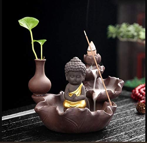 Räuchergefäß Buddha goldfarben mit Räucherkegel und Räucherstäbchen Sandelholz MFunke braun Keramik