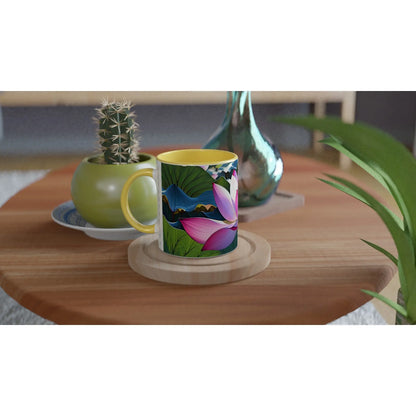 Keramiktasse gelb mit Motiv Lotusblüte MFunke Shop Meditation Relax Yoga gelb