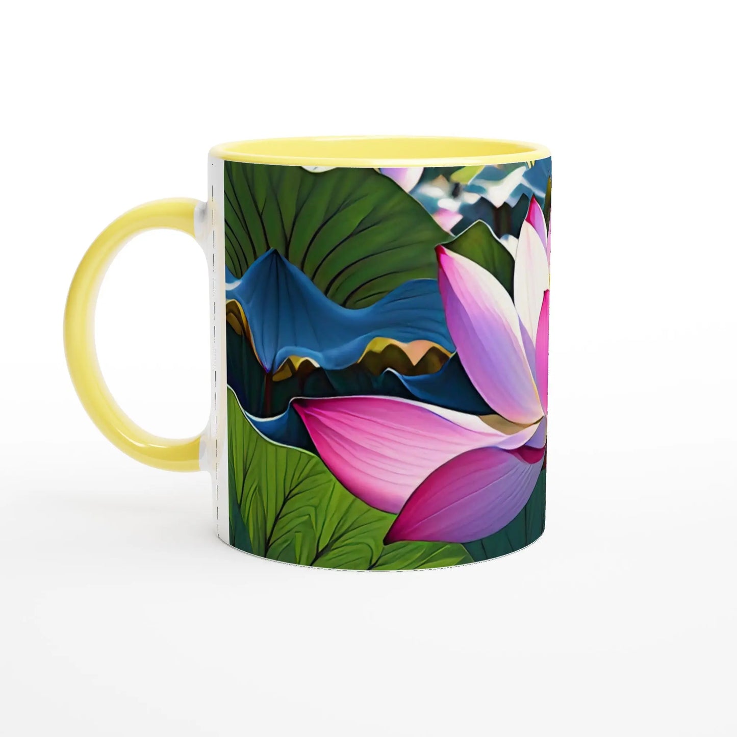 Keramiktasse gelb mit Motiv Lotusblüte MFunke Shop Meditation Relax Yoga