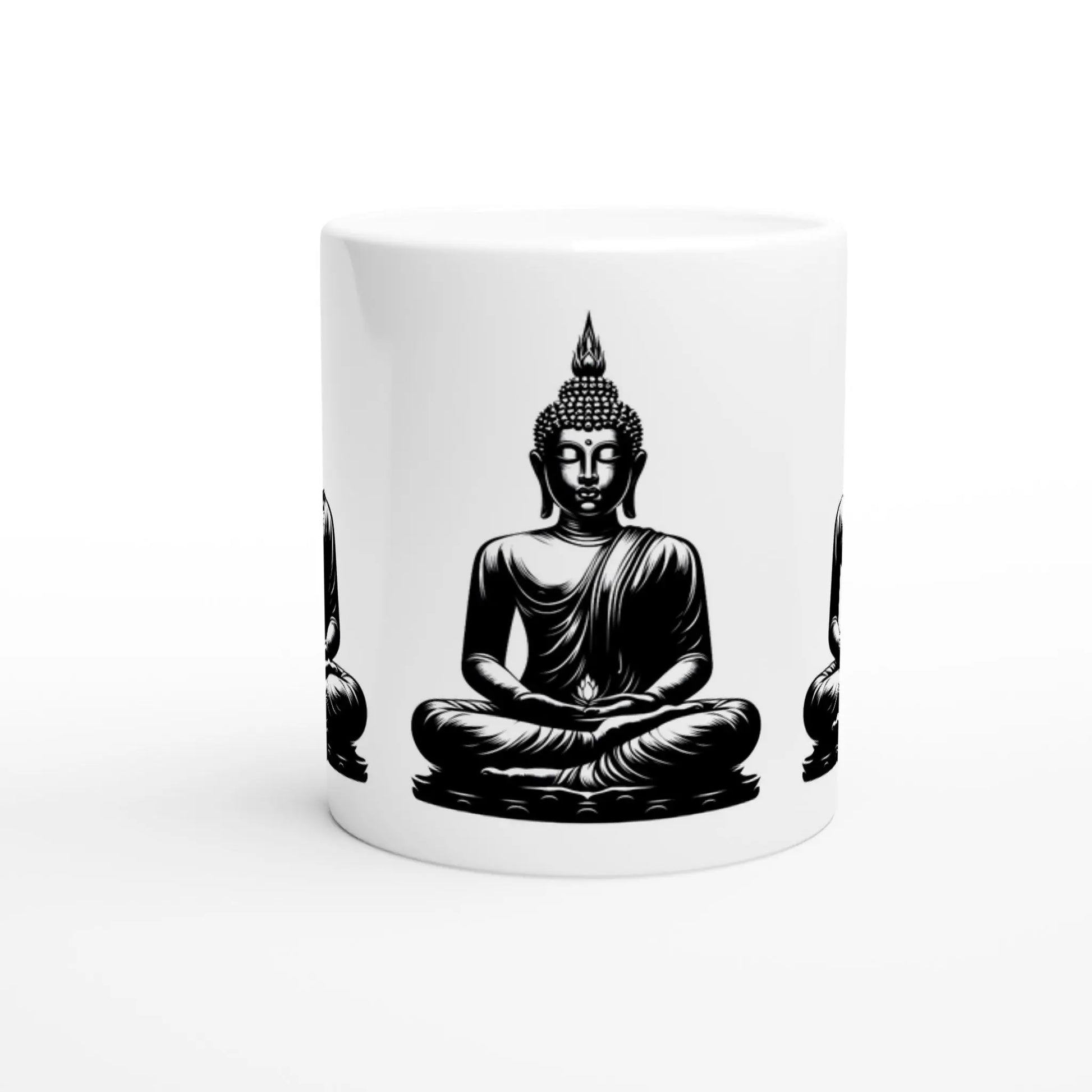 Buddha Keramiktasse weiße Tasse Buddha schwarz weiß MFunke Shop Meditation Relax Yoga