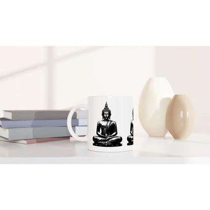 Buddha Keramiktasse weiße Tasse Buddha schwarz weiß MFunke Shop Meditation Relax Yoga