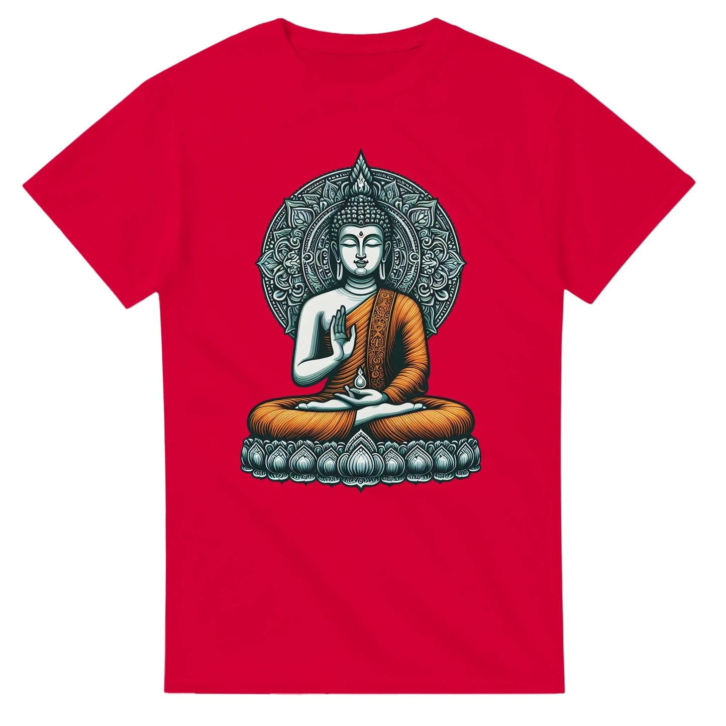 Buddha T-Shirt rot unisex MFunke Shop Motiv Buddha im orangenen Gewand