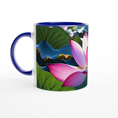 Keramiktasse blau mit Motiv Lotusblüte MFunke Shop Meditation Relax Yoga blau